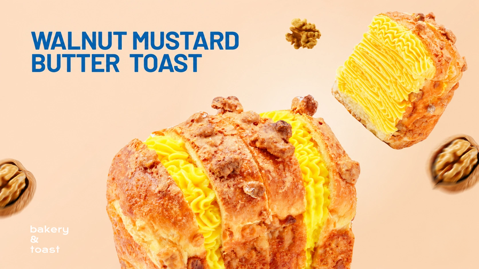 Walnut & Yellow Mustard Toast with savory walnut filling