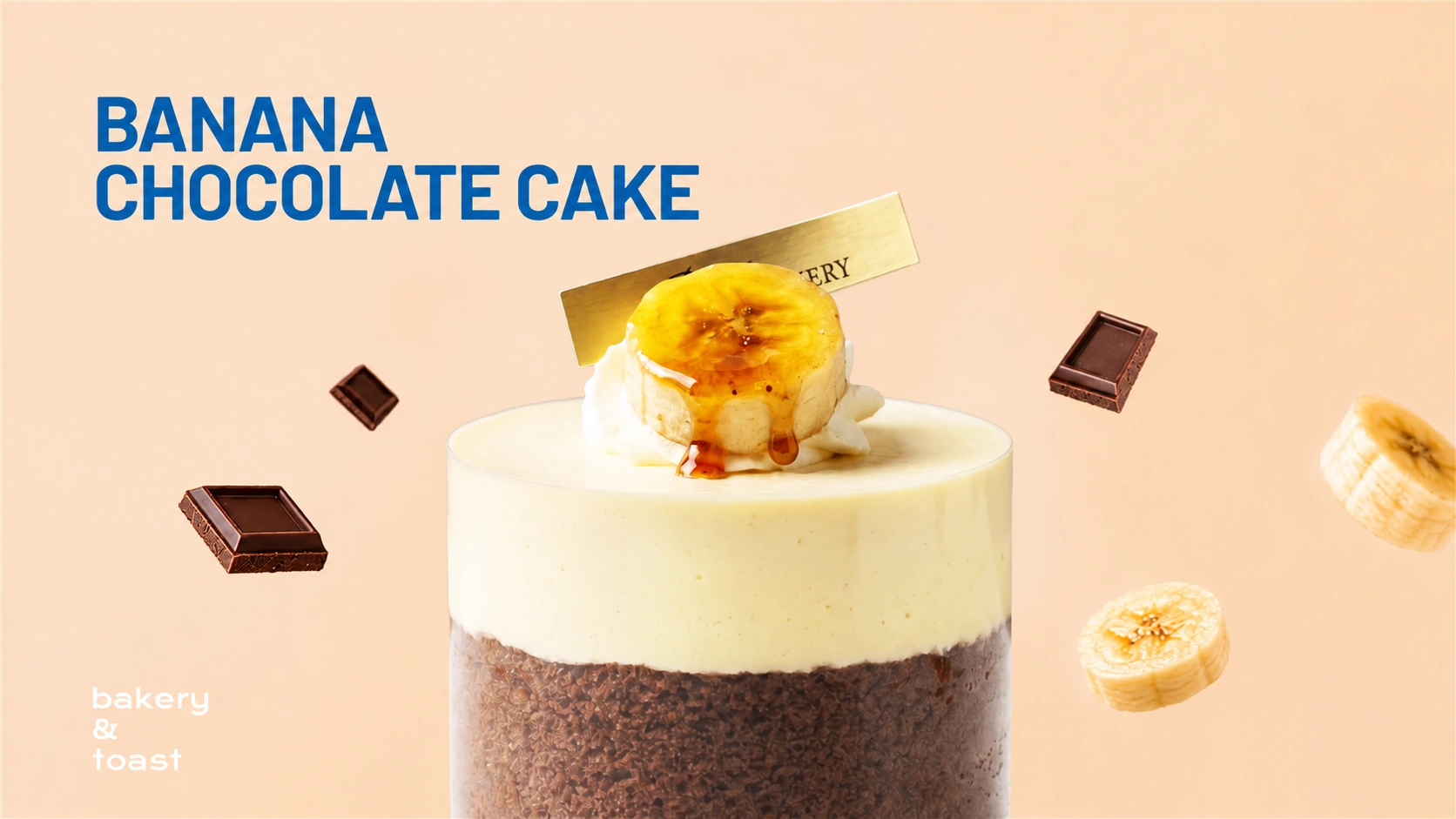 Banana Chocolate Cake with banana and chocolate decoration
