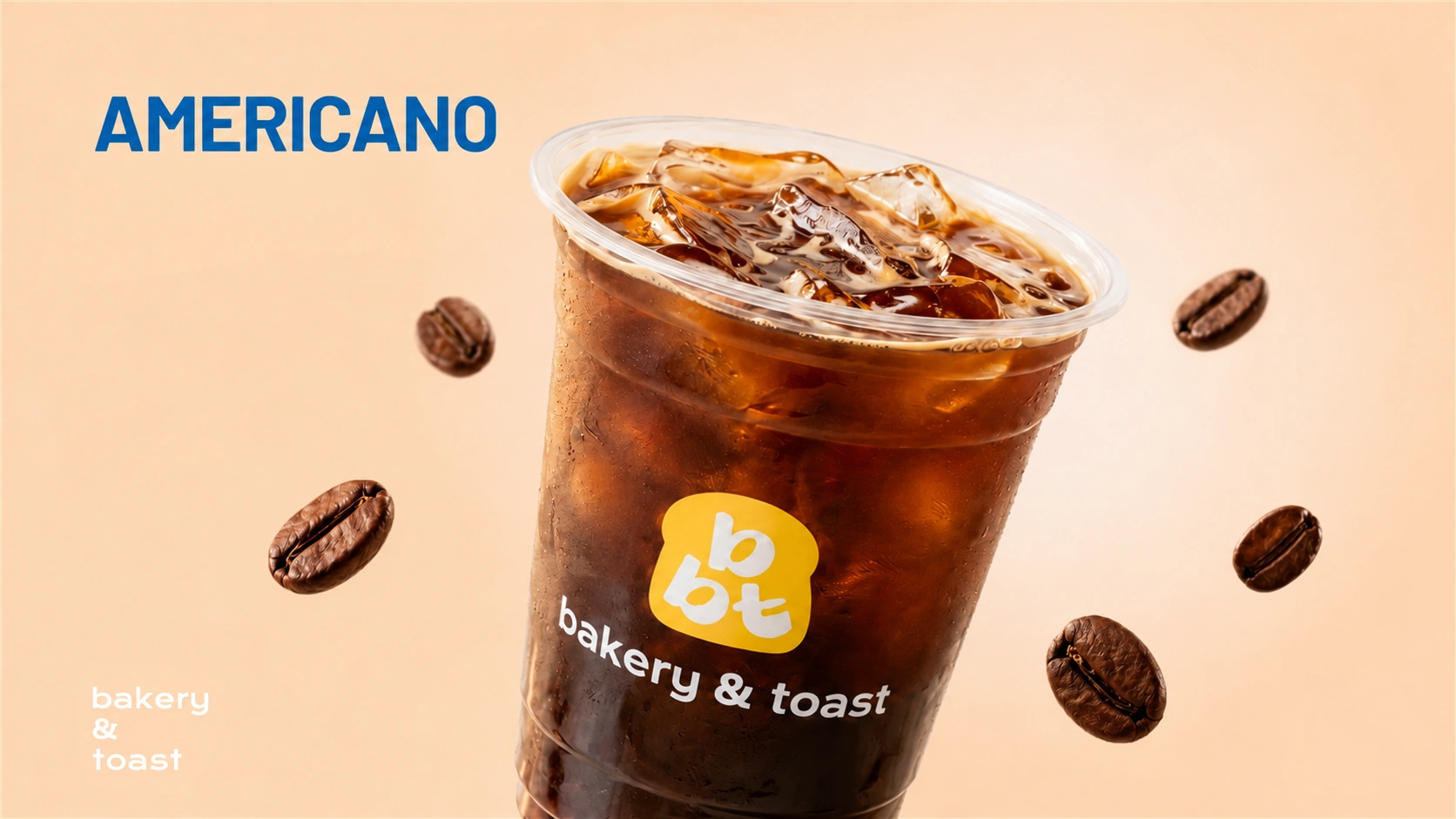 Iced Americano with coffee beans